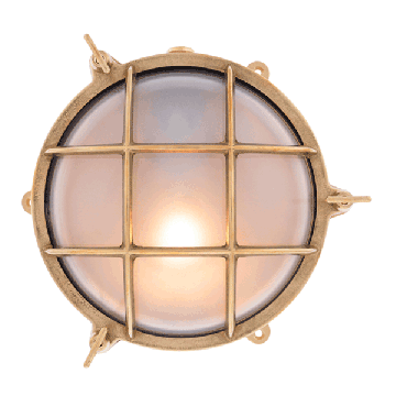 Large Round Bulkhead Light With Legs - Brass With Clear Glass