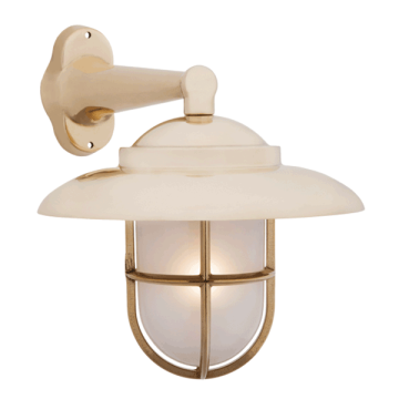 Side Arm Wall Light with Hood & Grille - Brass With Clear Glass