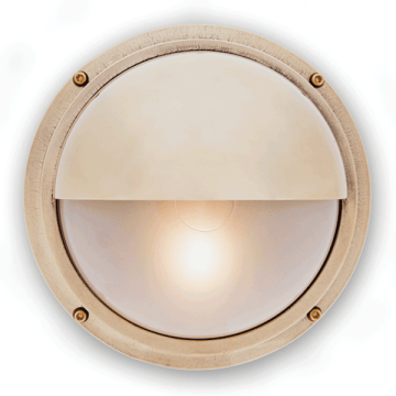 Round Bulkhead Light with Eyelid - Brass With Frosted Glass