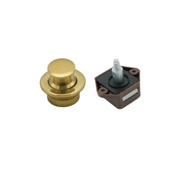 Round Mini Push Button with Mechanism - Brass - Brown Mechanism - Max. Panel Thickness 16.00mm