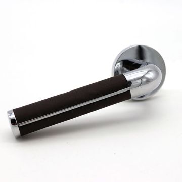 Leather Wrapped Door Handle - Chrome With Brown Leather
