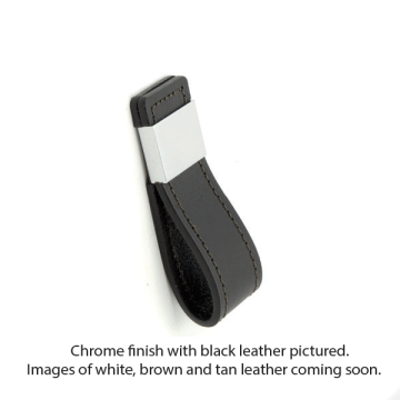 Leather Pull Furniture Handle with Chrome Bracket - Chrome With Brown Leather